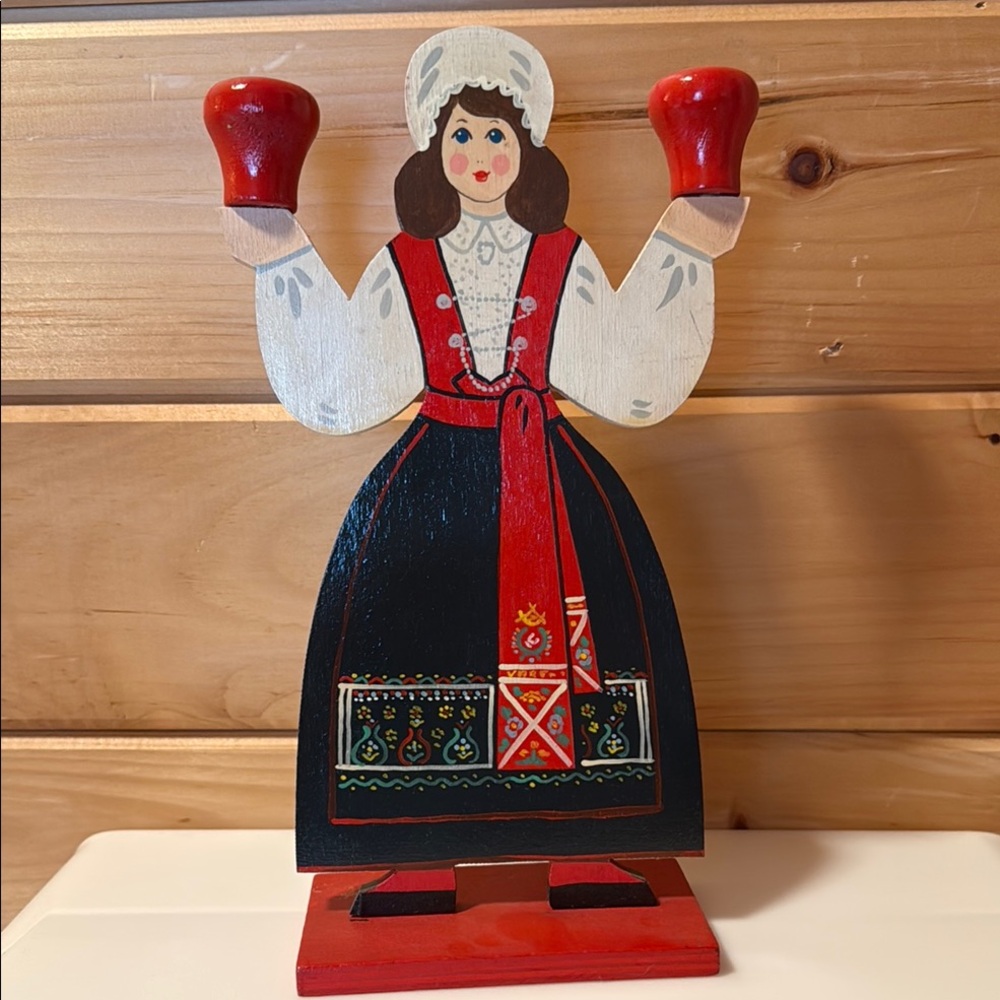 Vintage Scandinavian Sweden Candlestick Holder Handpainted